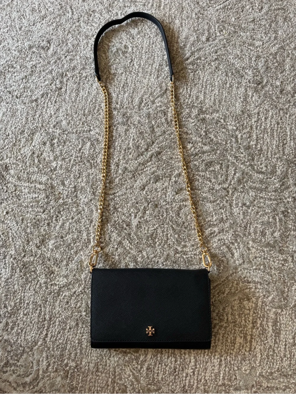 Tory Burch Emerson Chain Wallet Crossbody Black Saffiano Leather